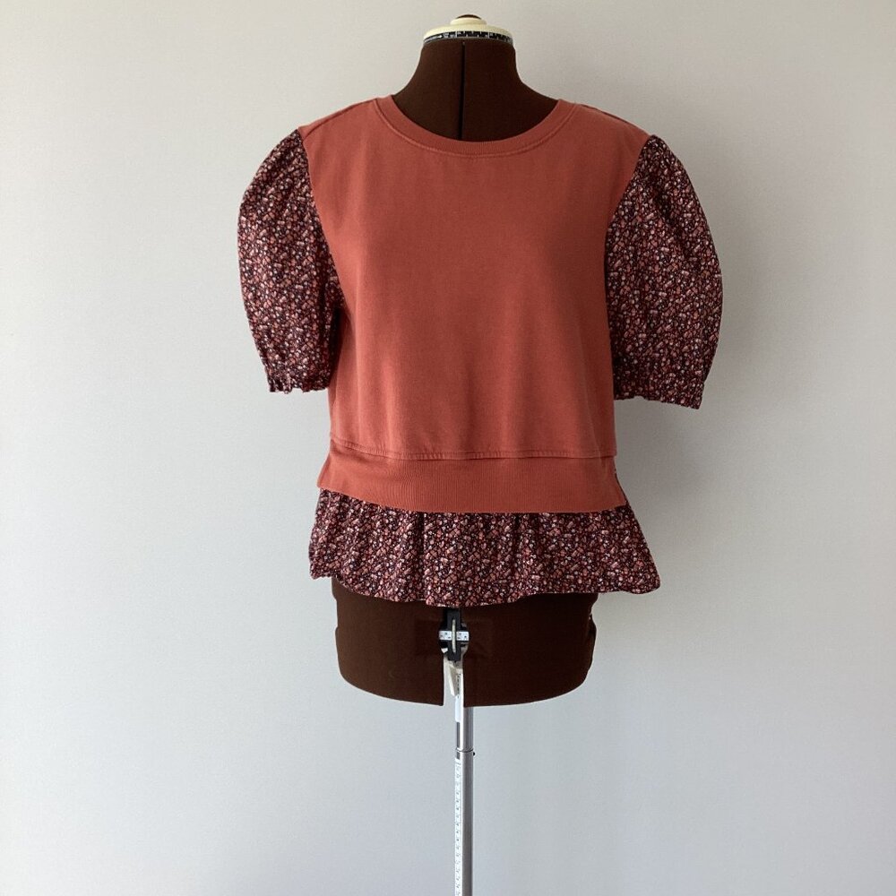 Floral Puffed Sleeve Sweatshirt Top